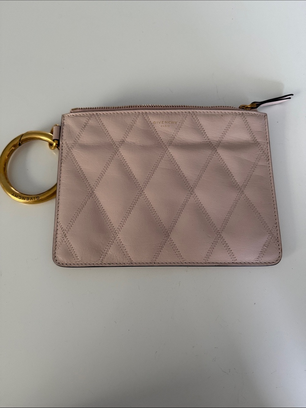 Givenchy Pale Pink Quilted Leather Wristlet with Gold Ring